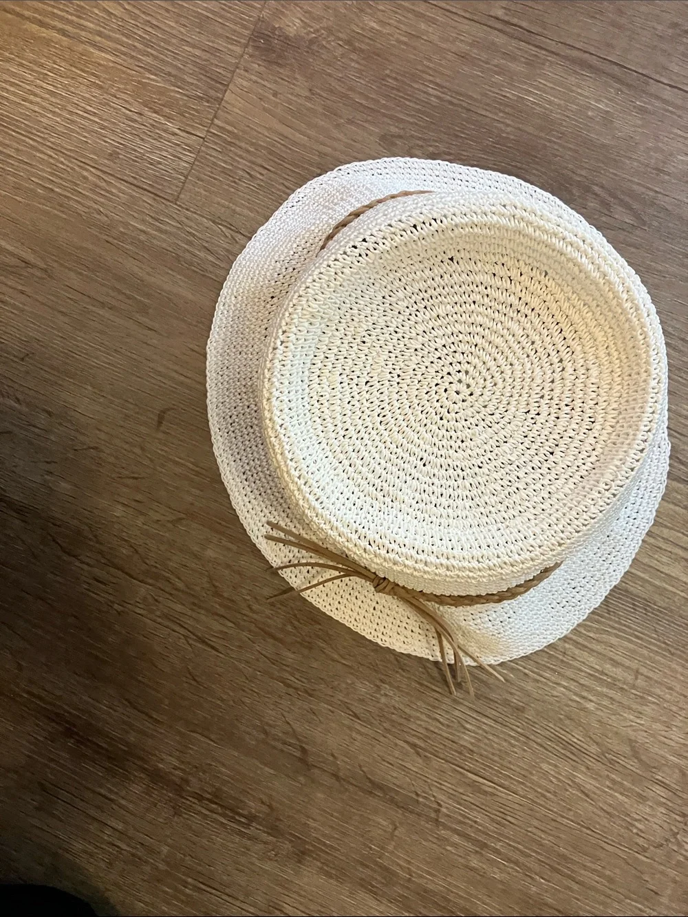 Talbots White Straw Hat with Brown Band